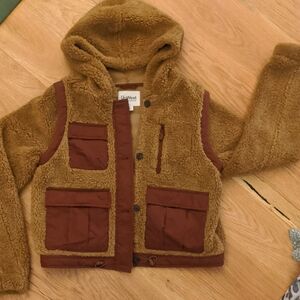 Brown Sherpa Hooded Vest with Pockets